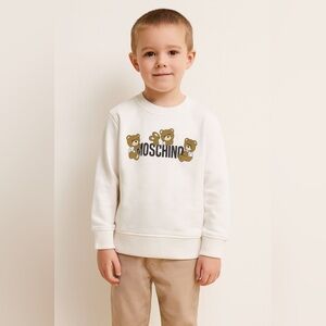 MOSCHINO KIDS NWT Teddy Bear Logo Pullover Crewneck Comfy Sweatshirt Top